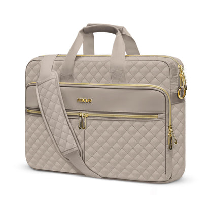 MOSISO Square Quilted Laptop Briefcase Messenger Bag, 3 Multi Pockets Shoulder Case with Luggage Strap, Fits 13–17.3 Inch MacBook HP Dell Lenovo for Business Travel