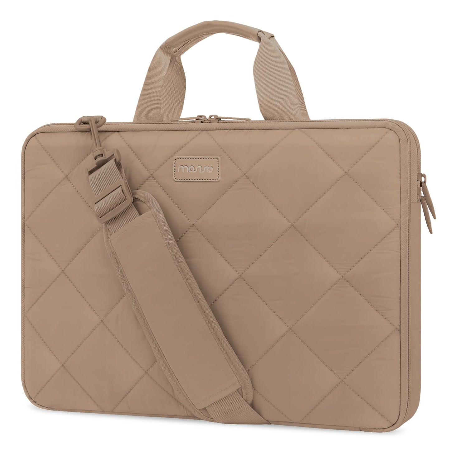 MOSISO 360 Protective Laptop Shoulder Bag, 13-15.6 inch Double Layer Fluffy Padded Laptop Bag with Anti-theft Zipper Compatible with MacBook Pro 16 inch, HP, Dell, Lenovo, Asus Notebook, Sand iMosiso