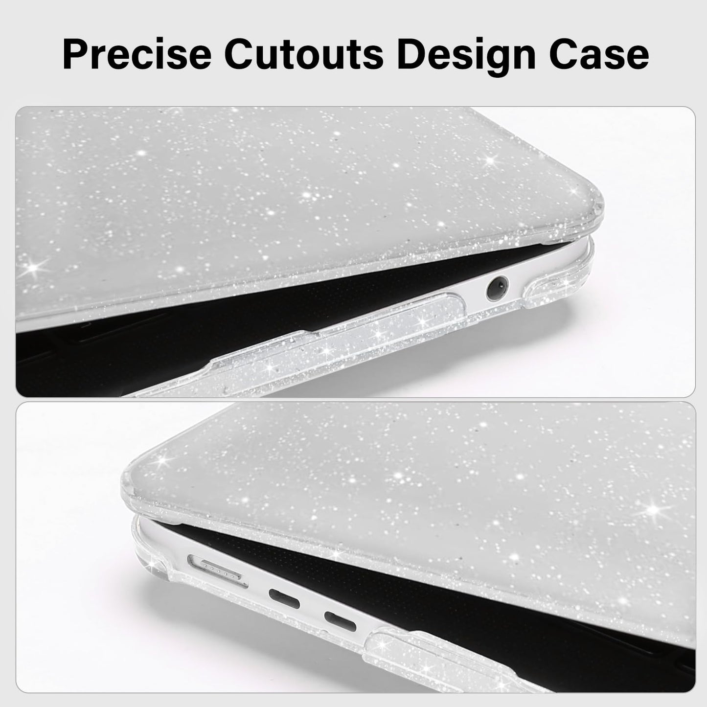 MOSISO Compatible with MacBook Air 15 inch Case 2025 2024 2023 Release M4 A3241 M3 A3114 M2 A2941, Sparkly Glitter Plastic Hard Shell&Keyboard Cover&Screen Protector&Webcam Cover&Type C, Transparent