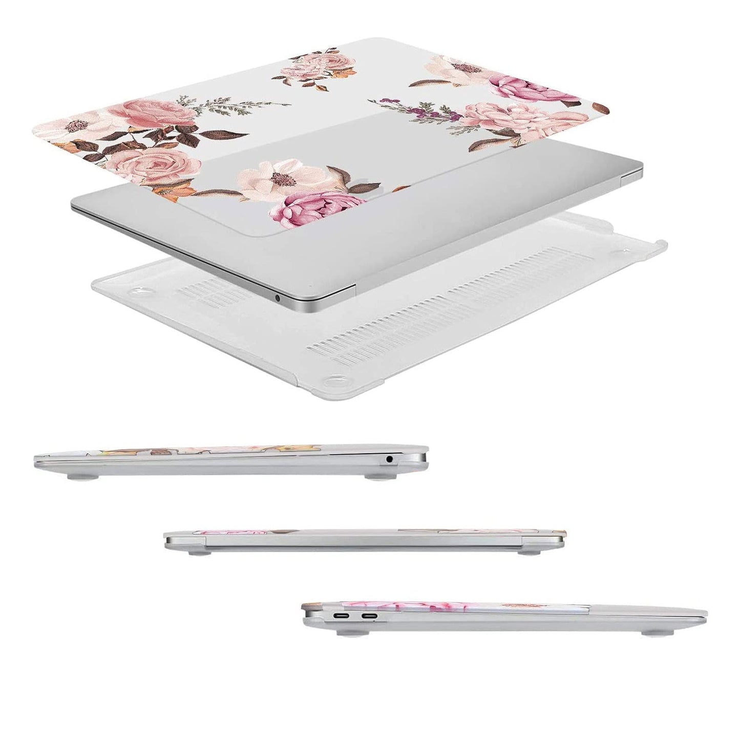MOSISO Compatible with MacBook Air 13 inch Case 2022 2021 2020 2019 2018 Release A2337 M1 A2179 A1932, Plastic Peony Hard Shell&Keyboard Cover&Screen Protector for MacBook Air 13.3 inch, Transparent