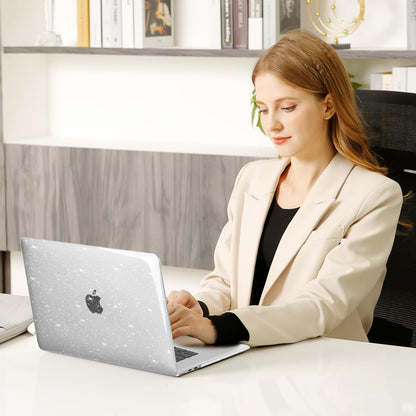 MOSISO Compatible with MacBook Air 15 inch Case 2025 2024 2023 Release M4 A3241 M3 A3114 M2 A2941, Sparkly Glitter Plastic Hard Shell&Keyboard Cover&Screen Protector&Webcam Cover&Type C, Transparent