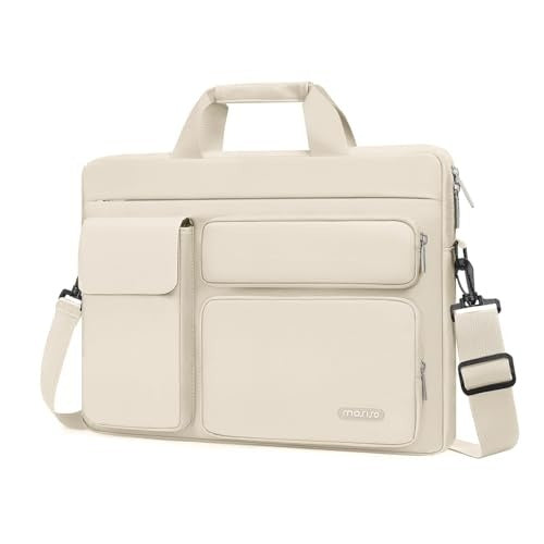MOSISO Laptop Shoulder Bag 13-17.3 inch - Fits MacBook Pro 16, HP, Dell, Lenovo - 2 Raised Pockets, 1 Flapover & 1 Horizontal Pocket + Handle & Belt