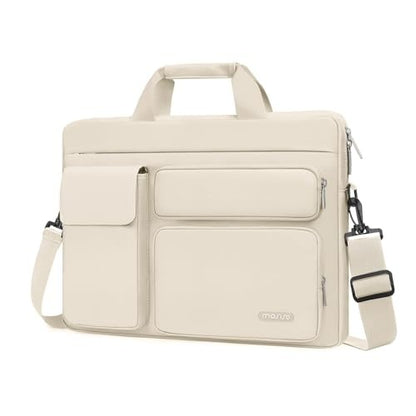 MOSISO Laptop Shoulder Bag, 13-17.3 Inch Notebook Case with 2 Raised & 1 Flapover Horizontal Pockets, Handle & Luggage Strap Fits MacBook Air Pro HP Dell Asus Lenovo