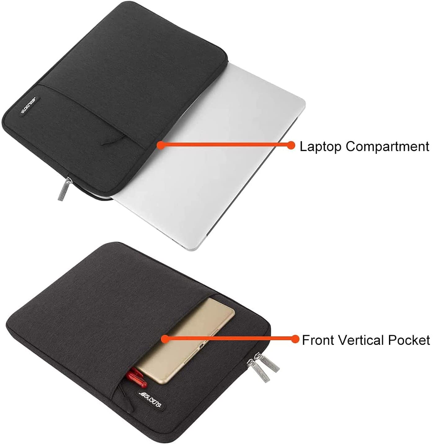 MOSISO Laptop Sleeve Bag Compatible with MacBook Pro 14 inch 2021 M1 Pro/M1 Max A2442, Compatible with MacBook Air/Pro Retina, 13-13.3 inch Notebook, Polyester Vertical Case with Pocket, Black iMosiso