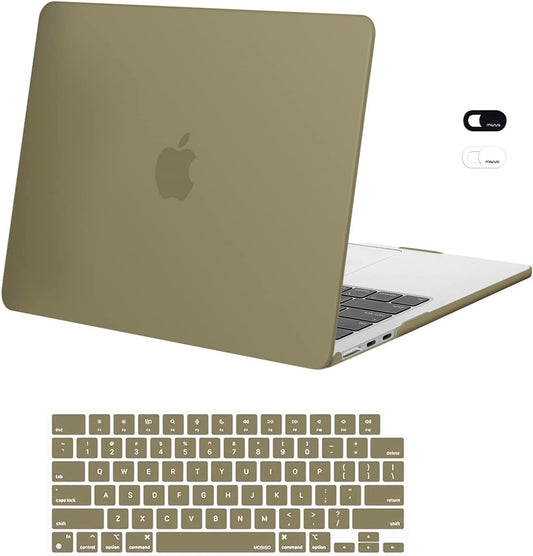 MOSISO Compatible with MacBook Air 13.6 inch Case 2022 Release A2681 M2 Chip with Liquid Retina Display & Touch ID, Protective Plastic Hard Shell Case & Keyboard Cover & Webcam Cover, Olive Yellow iMosiso