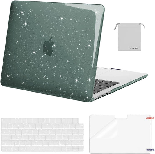 MOSISO Compatible with MacBook Air 13.6 inch Case 2022 2023 Release A2681 with M2 Chip & Touch ID, Sparkly Glitter Plastic Hard Shell Case&Keyboard Cover&Screen Protector&Storage Bag, Green iMosiso