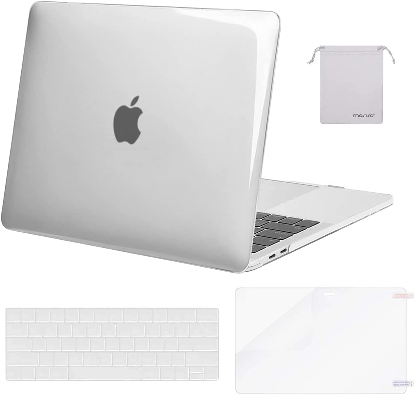 MOSISO Compatible with MacBook Pro 13 inch Case 2020-2016 Release A2338 M1 A2289 A2251 A2159 A1989 A1706 A1708, Plastic Hard Shell Case&Keyboard Cover Skin&Screen Protector&Storage Bag, Crystal Clear iMosiso