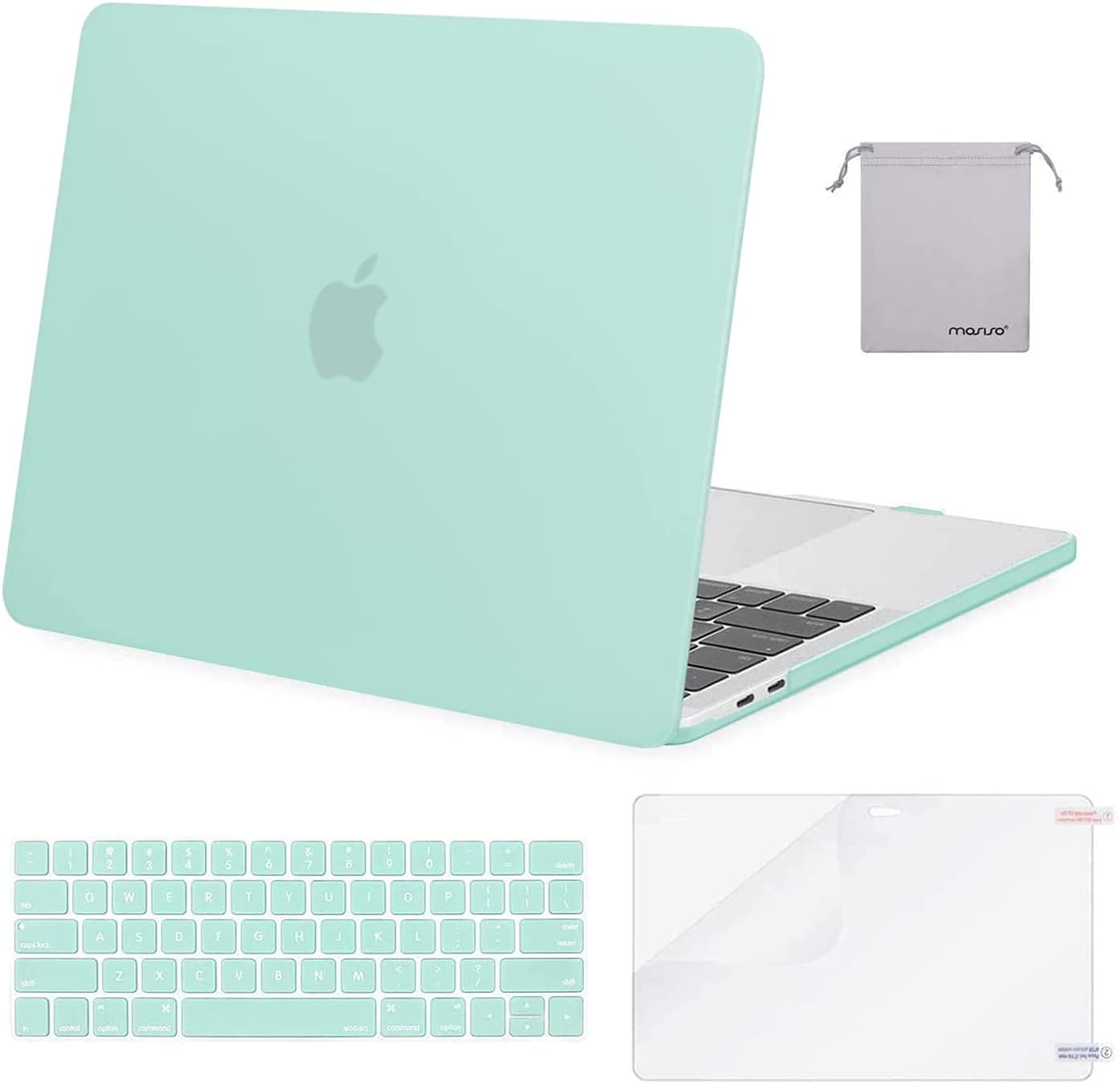 MOSISO Compatible with MacBook Pro 13 inch Case 2020-2016 Release A2338 M1 A2289 A2251 A2159 A1989 A1706 A1708, Plastic Hard Shell Case&Keyboard Cover Skin&Screen Protector&Storage Bag, Mint Green iMosiso