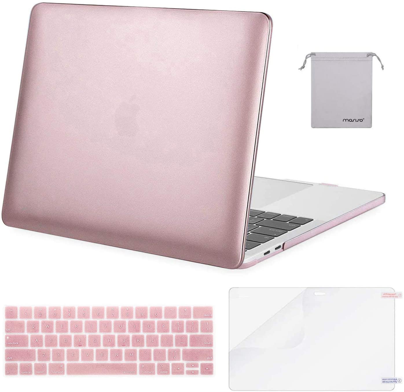 MOSISO Compatible with MacBook Pro 13 inch Case 2020-2016 Release A2338 M1 A2289 A2251 A2159 A1989 A1706 A1708, Plastic Hard Shell Case&Keyboard Cover Skin&Screen Protector&Storage Bag, Rose Gold iMosiso