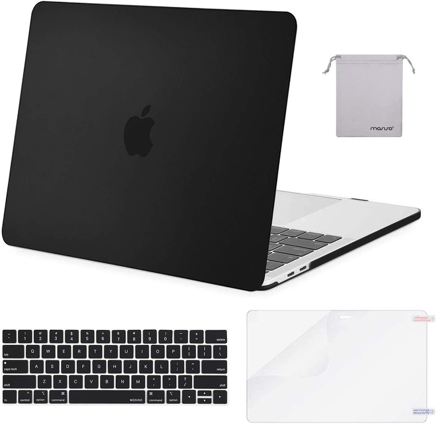 MOSISO Compatible with MacBook Pro 13 inch Case 2020-2016 Release A2338 M1 A2289 A2251 A2159 A1989 A1706 A1708, Plastic Hard Shell Case&Keyboard Cover Skin&Screen Protector&Storage Bag, Black iMosiso