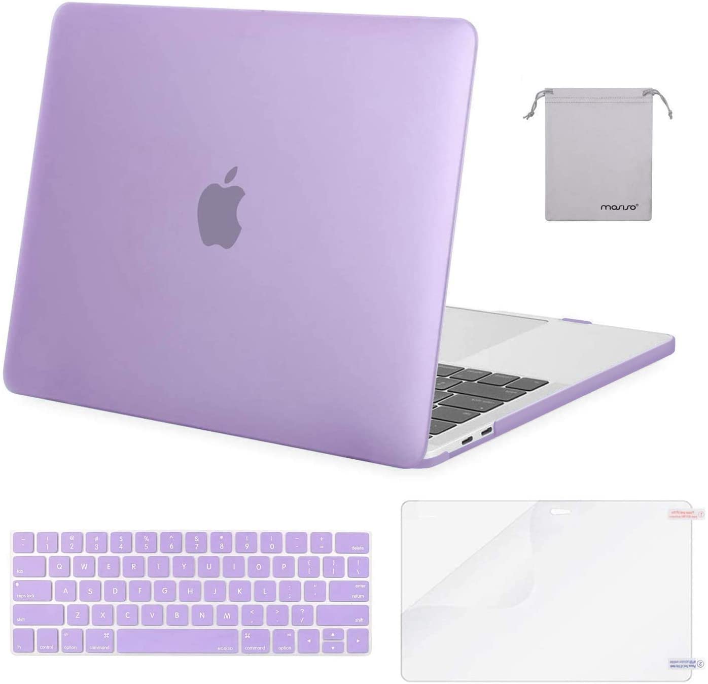 MOSISO Compatible with MacBook Pro 13 inch Case 2020-2016 Release A2338 M1 A2289 A2251 A2159 A1989 A1706 A1708, Plastic Hard Shell Case&Keyboard Cover Skin&Screen Protector&Storage Bag, Light Purple iMosiso