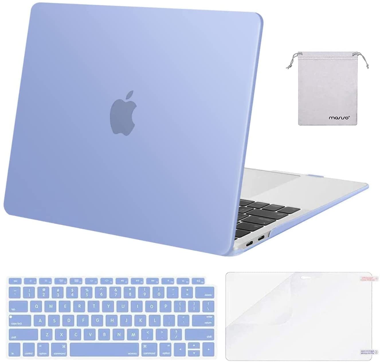 MOSISO Compatible with MacBook Air 13 inch Case 2022, 2021-2018 Release A2337 M1 A2179 A1932 Retina Display Touch ID, Plastic Hard Shell&Keyboard Cover&Screen Protector&Storage Bag, Serenity Blue iMosiso