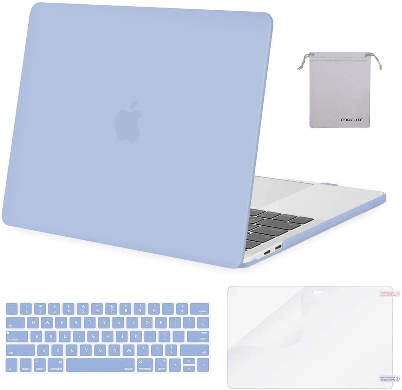 MOSISO Compatible with MacBook Pro 13 inch Case 2020-2016 Release A2338 M1 A2289 A2251 A2159 A1989 A1706 A1708, Plastic Hard Shell Case&Keyboard Cover Skin&Screen Protector&Storage Bag, Serenity Blue iMosiso