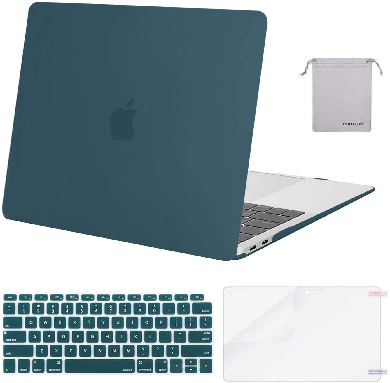 MOSISO Compatible with MacBook Air 13 inch Case 2022, 2021-2018 Release A2337 M1 A2179 A1932 Retina Display Touch ID, Plastic Hard Shell&Keyboard Cover&Screen Protector&Storage Bag, Deep Teal iMosiso