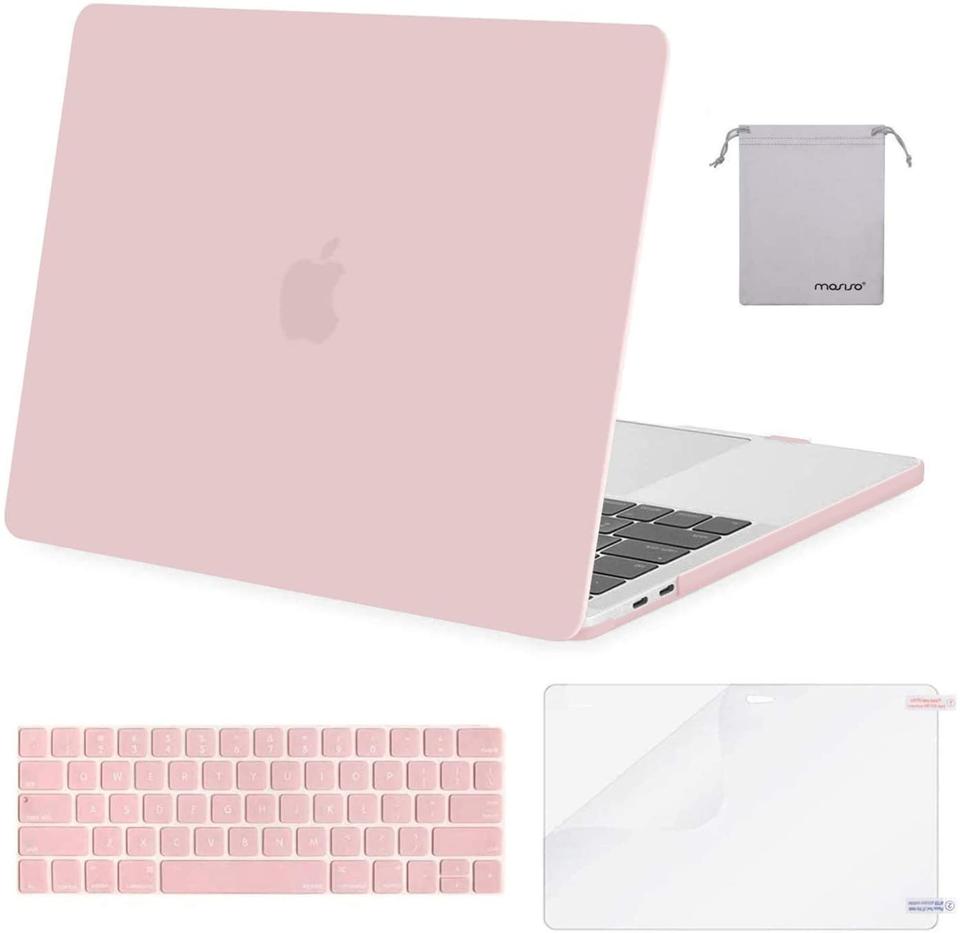 MOSISO Compatible with MacBook Pro 13 inch Case 2020-2016 Release A2338 M1 A2289 A2251 A2159 A1989 A1706 A1708, Plastic Hard Shell Case&Keyboard Cover Skin&Screen Protector&Storage Bag, Rose Quartz iMosiso