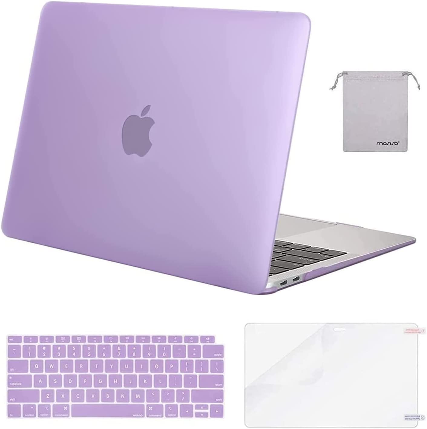 MOSISO Compatible with MacBook Air 13 inch Case 2022, 2021-2018 Release A2337 M1 A2179 A1932 Retina Display Touch ID, Plastic Hard Shell&Keyboard Cover&Screen Protector&Storage Bag, Light Purple iMosiso