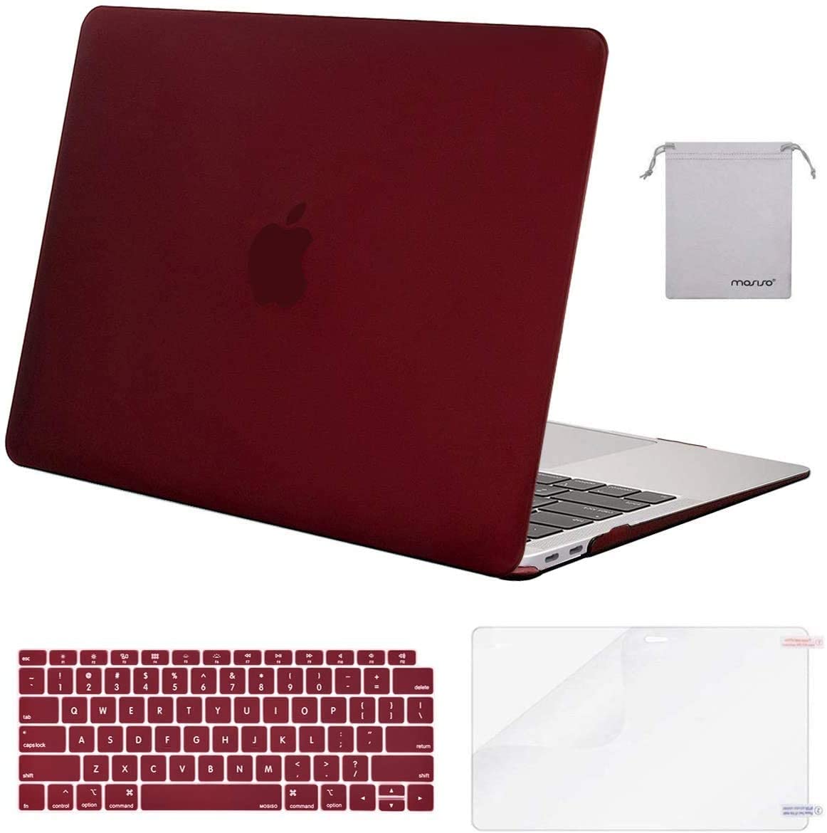 MOSISO Compatible with MacBook Air 13 inch Case 2022, 2021-2018 Release A2337 M1 A2179 A1932 Retina Display Touch ID, Plastic Hard Shell&Keyboard Cover&Screen Protector&Storage Bag, Marsala Red iMosiso