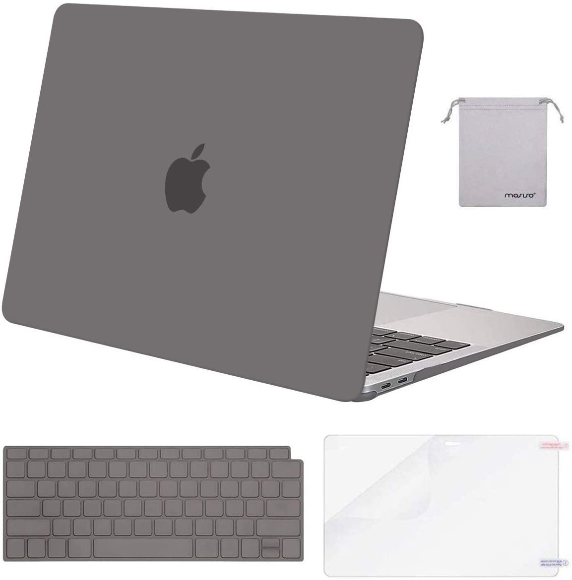 MOSISO Compatible with MacBook Air 13 inch Case 2022, 2021-2018 Release A2337 M1 A2179 A1932 Retina Display Touch ID, Plastic Hard Shell&Keyboard Cover&Screen Protector&Storage Bag, Gray iMosiso