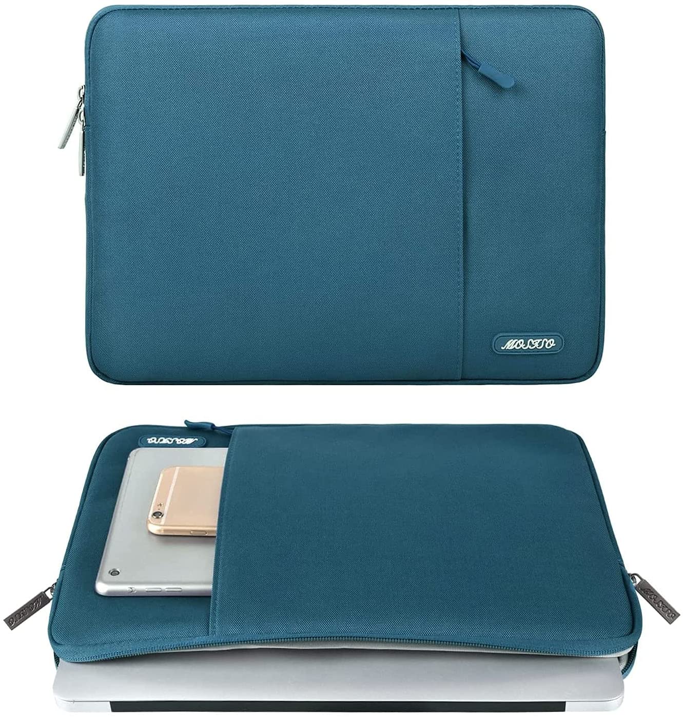 MOSISO Laptop Sleeve Bag Compatible with MacBook Air Pro 13  2020 2021 2022 Air 13 A2337 Pro 14 A2442 13 13.3 14 15 15.6 16 17 17.3 inch Notebook,Compatible with MacBook Pro 14 inch 2021 2022 M1 Pro/Max A2442,Polyester Vertical Case with Pocket, Deep Teal iMosiso
