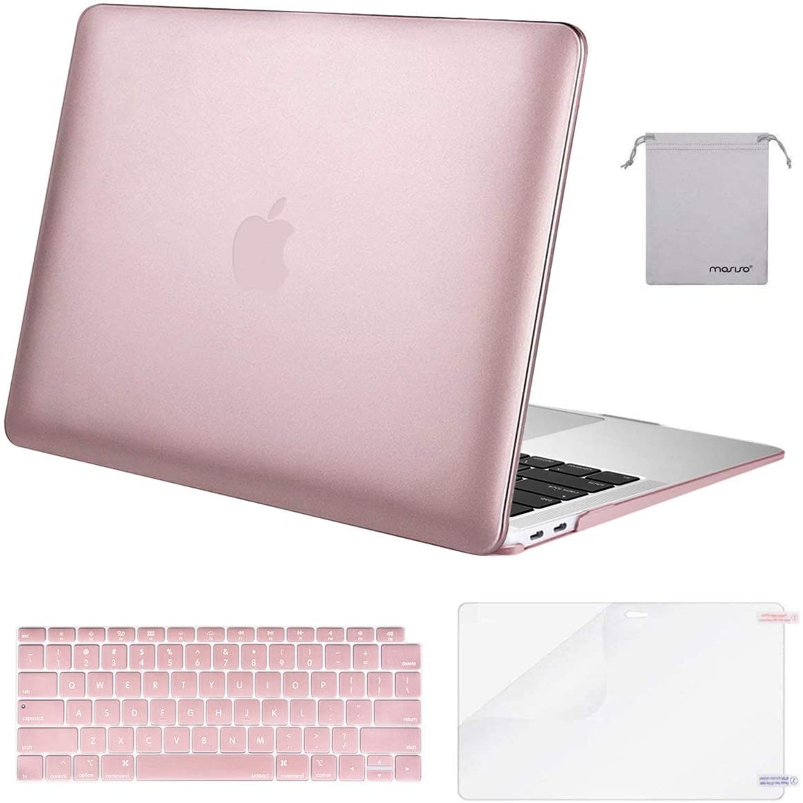 MOSISO Compatible with MacBook Air 13 inch Case 2022, 2021-2018 Release A2337 M1 A2179 A1932 Retina Display Touch ID, Plastic Hard Shell&Keyboard Cover&Screen Protector&Storage Bag, Rose Gold iMosiso
