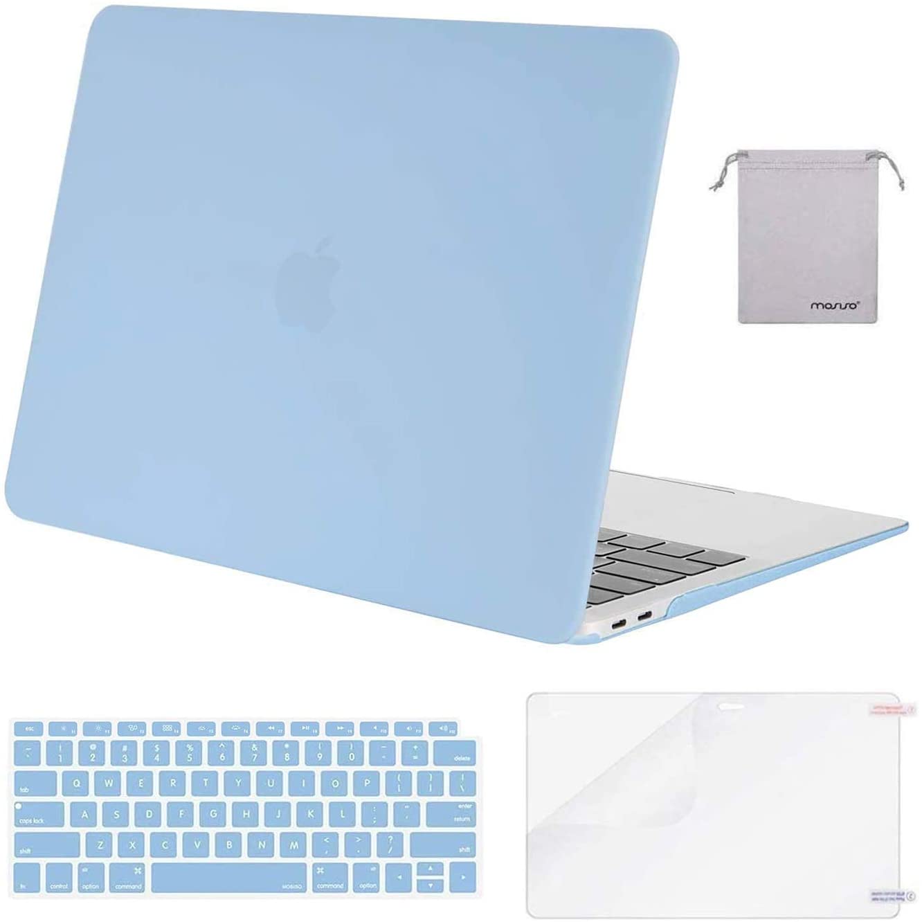 MOSISO Compatible with MacBook Air 13 inch Case 2022, 2021-2018 Release A2337 M1 A2179 A1932 Retina Display Touch ID, Plastic Hard Shell&Keyboard Cover&Screen Protector&Storage Bag, Airy Blue iMosiso