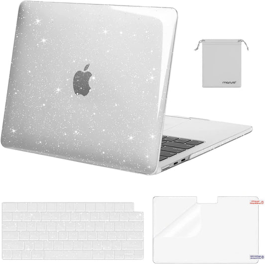 MOSISO Compatible with MacBook Air 13.6 inch Case 2022 2023 Release A2681 with M2 Chip & Touch ID, Sparkly Glitter Plastic Hard Shell Case&Keyboard Cover&Screen Protector&Storage Bag, Transparent iMosiso