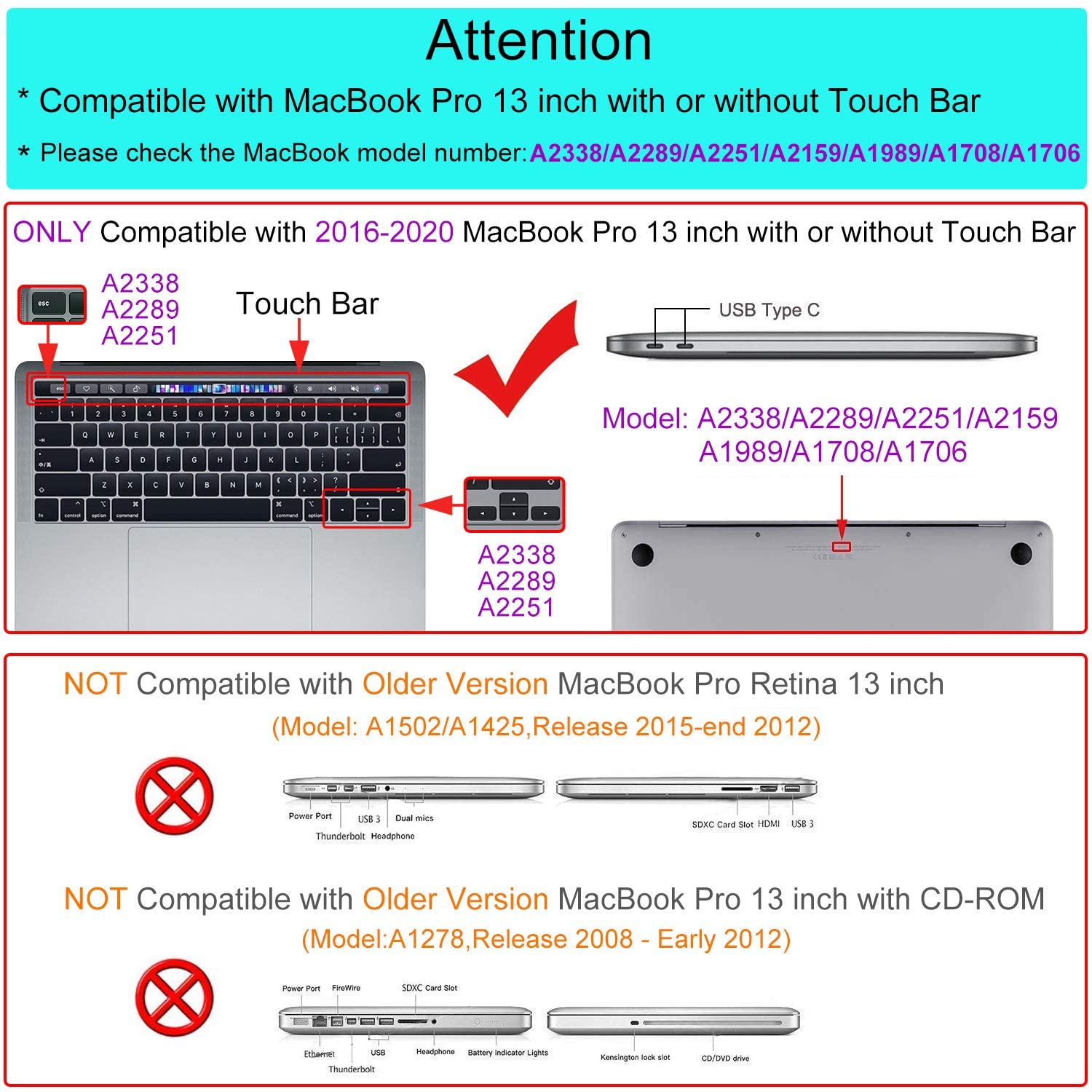 ProCase MacBook Pro 13 Case 2019/2018/2017/2016 Release with/without Touch Bar A2159 A1989 A1706 A1708, Heavy Duty Hard Shell Protective Cover with Fo