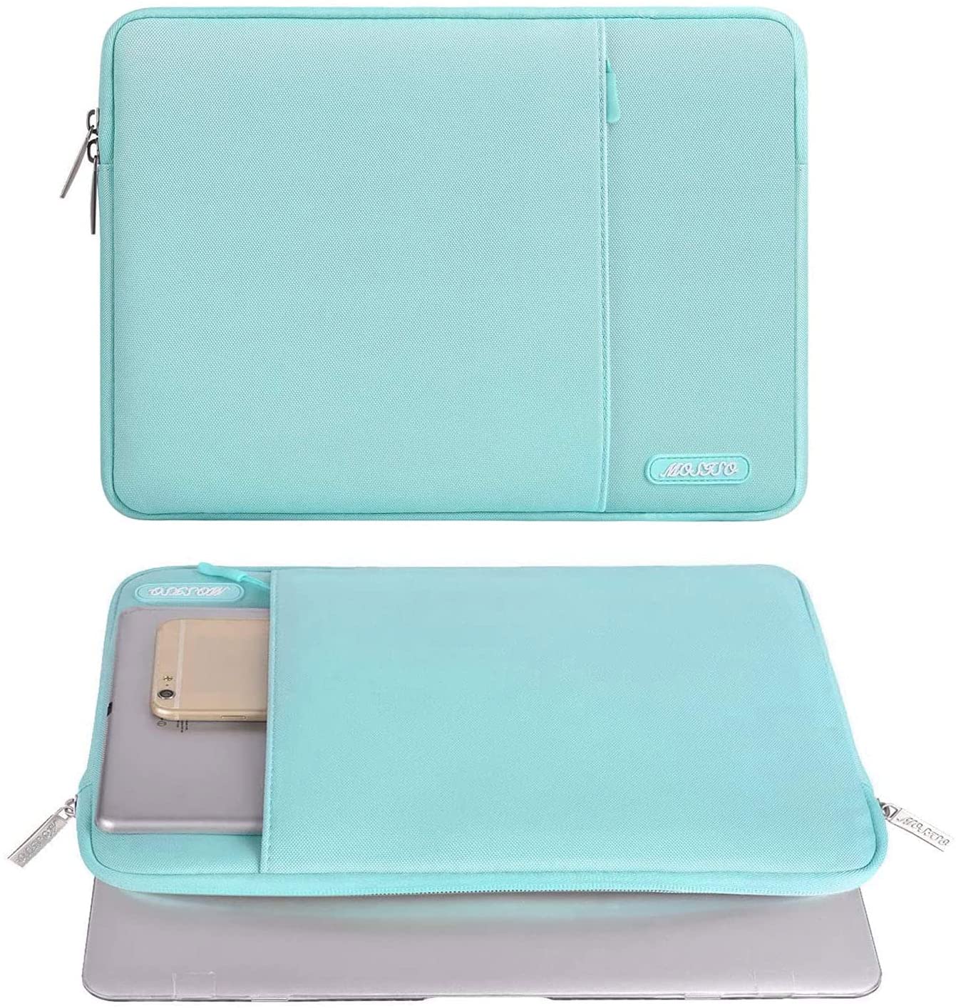 MOSISO Laptop Sleeve Bag 11.6 12 13 13.3 14 14.2 15 15.6 16 inch Compatible with MacBook Air 13 inch A2337 M1 A2179 A1932 2018-2022/Pro 13 inch A2338 M1 A2251 A2289 A2159 A1989 A1706 A1708, Polyester Vertical Case with Pocket,Mint Blue iMosiso