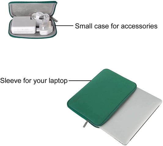 MOSISO Laptop Sleeve 11 11.6 12.3 13 13.3 14 15 15.6 16 inch Compatible with MacBook Air 13 inch A2337 M1 A2179 A1932 2022 Pro 13 A2338 M1 A2251 A2289 A2159 A1989 A1706 2021 2020 Pro 14 16 inch A2442 A2485 Neoprene Bag with Small Case, Peacock Green iMosiso