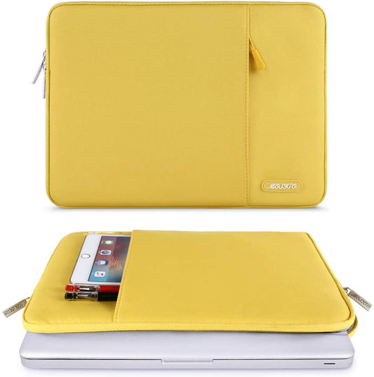 MOSISO Laptop Sleeve Bag 11.6 12 13 13.3 14 14.2 15 15.6 16 inch Compatible with MacBook Air 13 inch A2337 M1 A2179 A1932 2018-2022/Pro 13 inch A2338 M1 A2251 A2289 A2159 A1989 A1706 A1708, Polyester Vertical Case with Pocket, Yellow iMosiso