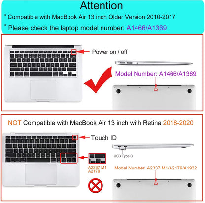 MOSISO Compatible with MacBook Air 13 inch Case (Models: A1369 & A1466, Older Version 2010-2017 Release), Protective Plastic Hard Shell Case & Keyboard Cover & Screen Protector iMosiso