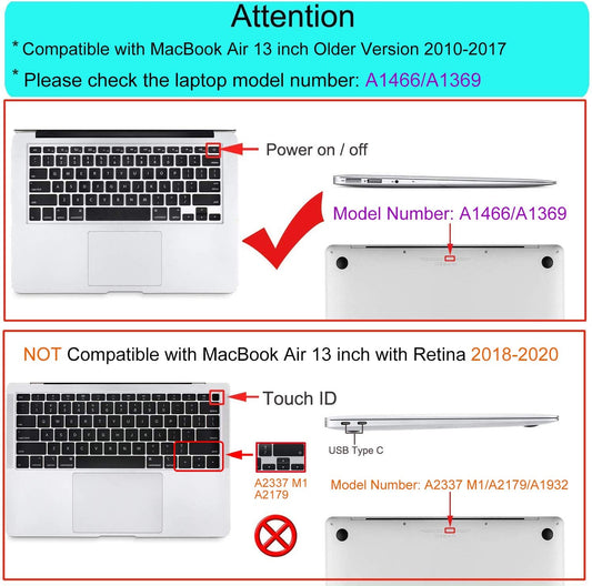 MOSISO Compatible with MacBook Air 13 inch Case (Models: A1369 & A1466, Older Version 2010-2017 Release), Protective Plastic Hard Shell Case & Keyboard Cover & Screen Protector iMosiso