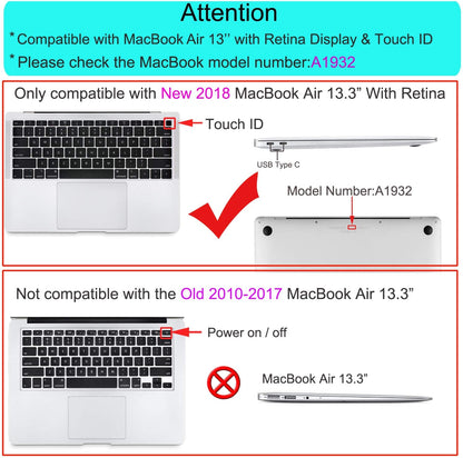 MOSISO Keyboard Cover Compatible with MacBook Air 13 inch 2019 2018 Release A1932 Retina Display with Touch ID, Waterproof Dust-Proof Protective Silicone Skin, Black iMosiso