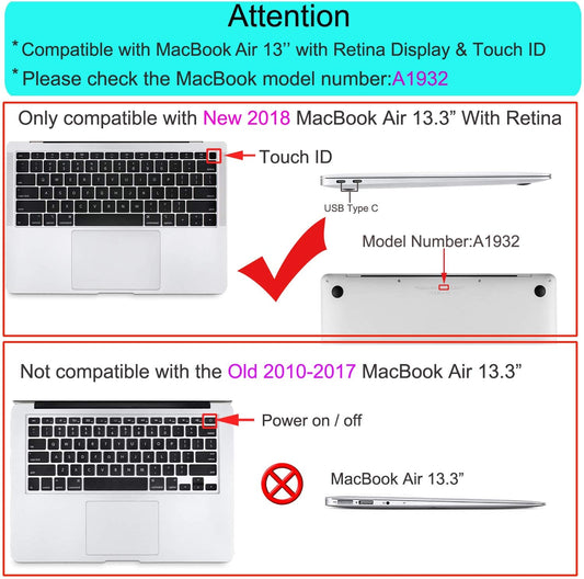 MOSISO Keyboard Cover Compatible with MacBook Air 13 inch 2019 2018 Release A1932 Retina Display with Touch ID, Waterproof Dust-Proof Protective Silicone Skin, Black iMosiso