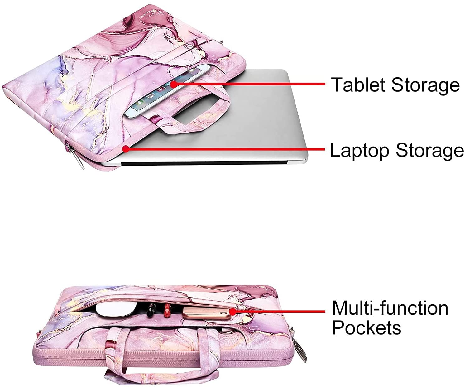 MOSISO Laptop Shoulder Bag Compatible with MacBook Pro Air 13 inch A2337 A2179 A1932 A2338 A2251 A2289 , 2021 Macbook Pro 14 Pro 16 M1 A2442 A2485 13 13.3 14 15 16 inch Polyester Briefcase Sleeve with Trolley Belt Marble MO-MBH216 iMosiso