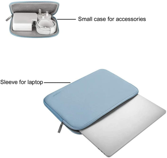 MOSISO Laptop Sleeve 11 11.6 12.3 13 13.3 14 15 15.6 16 inch Compatible with MacBook Air 13 inch A2337 M1 A2179 A1932 2022 Pro 13 inch A2338 M1 A2251 A2289 A2159 A1989 A1706 A1708 2021 2020 Pro 14 inch A2442 A2485 Neoprene Bag with Small Case, Airy Blue iMosiso