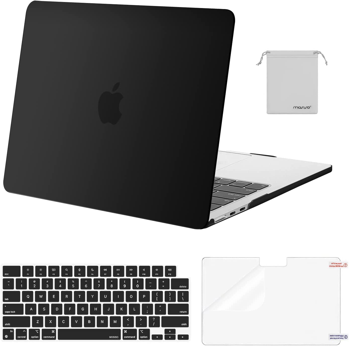 MOSISO Compatible with MacBook Air 13.6 inch Case 2022 Release A2681 M2 Chip with Liquid Retina Display Touch ID, Plastic Hard Shell Case&Keyboard Cover&Screen Protector&Storage Bag, Black iMosiso