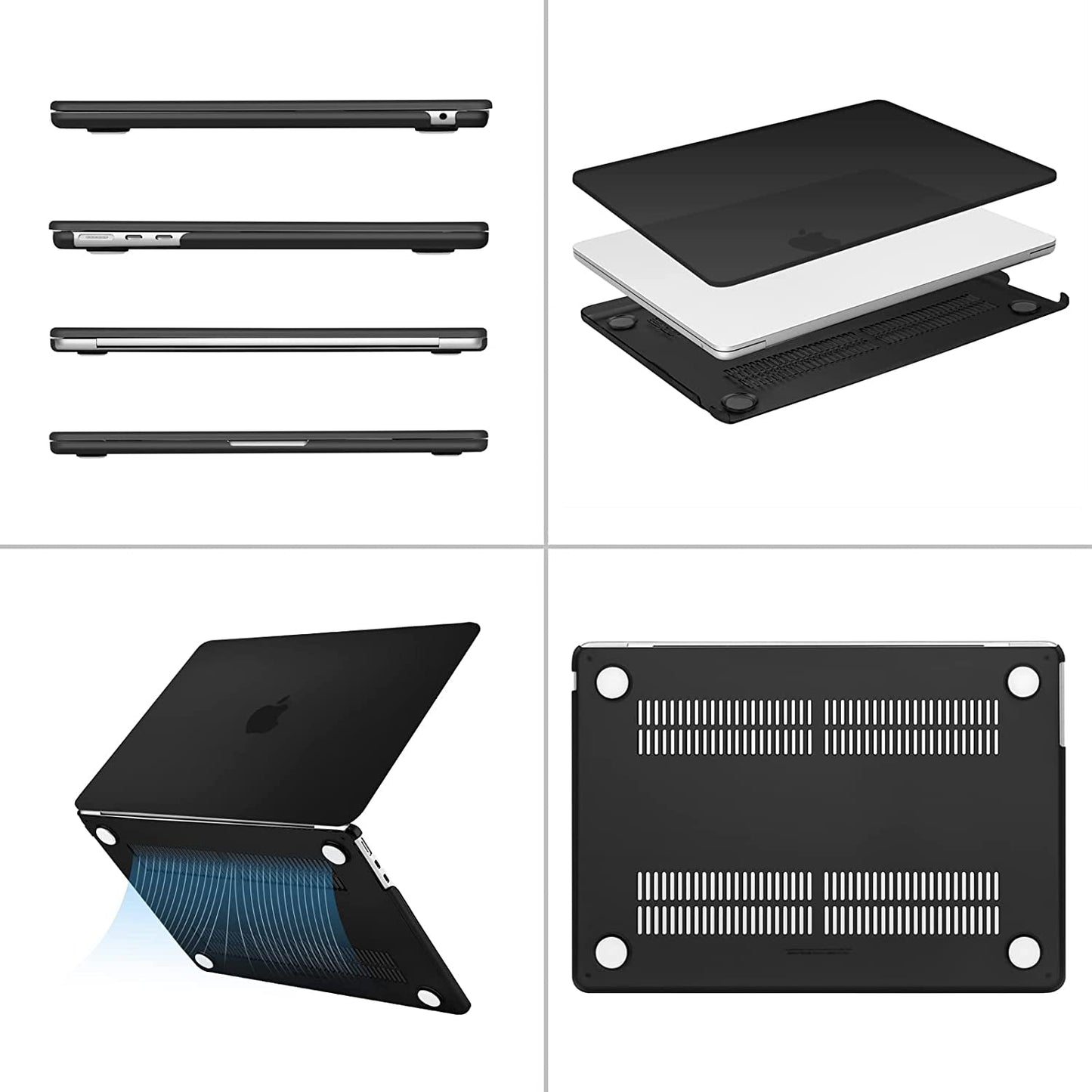 MOSISO Compatible with MacBook Air 13.6 inch Case 2022 Release A2681 M2 Chip with Liquid Retina Display Touch ID, Plastic Hard Shell Case&Keyboard Cover&Screen Protector&Storage Bag, Black iMosiso