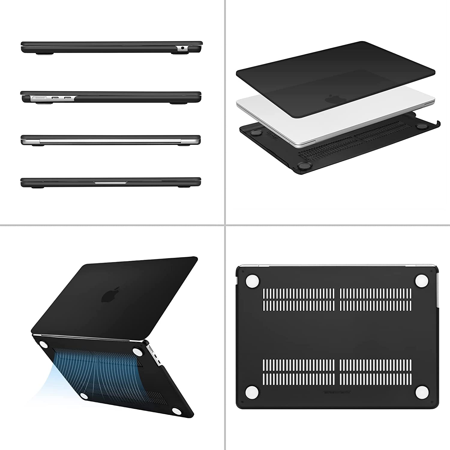 MOSISO Compatible with MacBook Air 13.6 inch Case 2022 Release A2681 M2 Chip with Liquid Retina Display Touch ID, Plastic Hard Shell Case&Keyboard Cover&Screen Protector&Storage Bag, Black iMosiso