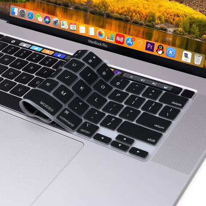 MOSISO Keyboard Cover Compatible with 2020 MacBook Pro 13 inch A2338 M1 A2289 A2251 & 2019 MacBook Pro 16 inch A2141 with Touch ID & Retina Display, Protective Silicone Skin, Black iMosiso