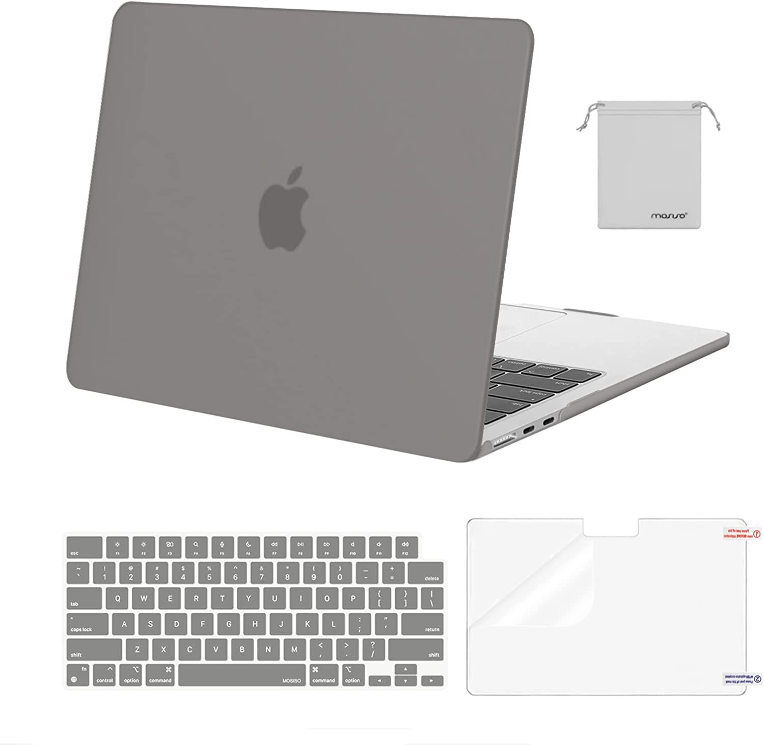 MOSISO Compatible with MacBook Air 13.6 inch Case 2022 Release A2681 M2 Chip with Liquid Retina Display Touch ID, Plastic Hard Shell Case&Keyboard Cover&Screen Protector&Storage Bag, Gray iMosiso
