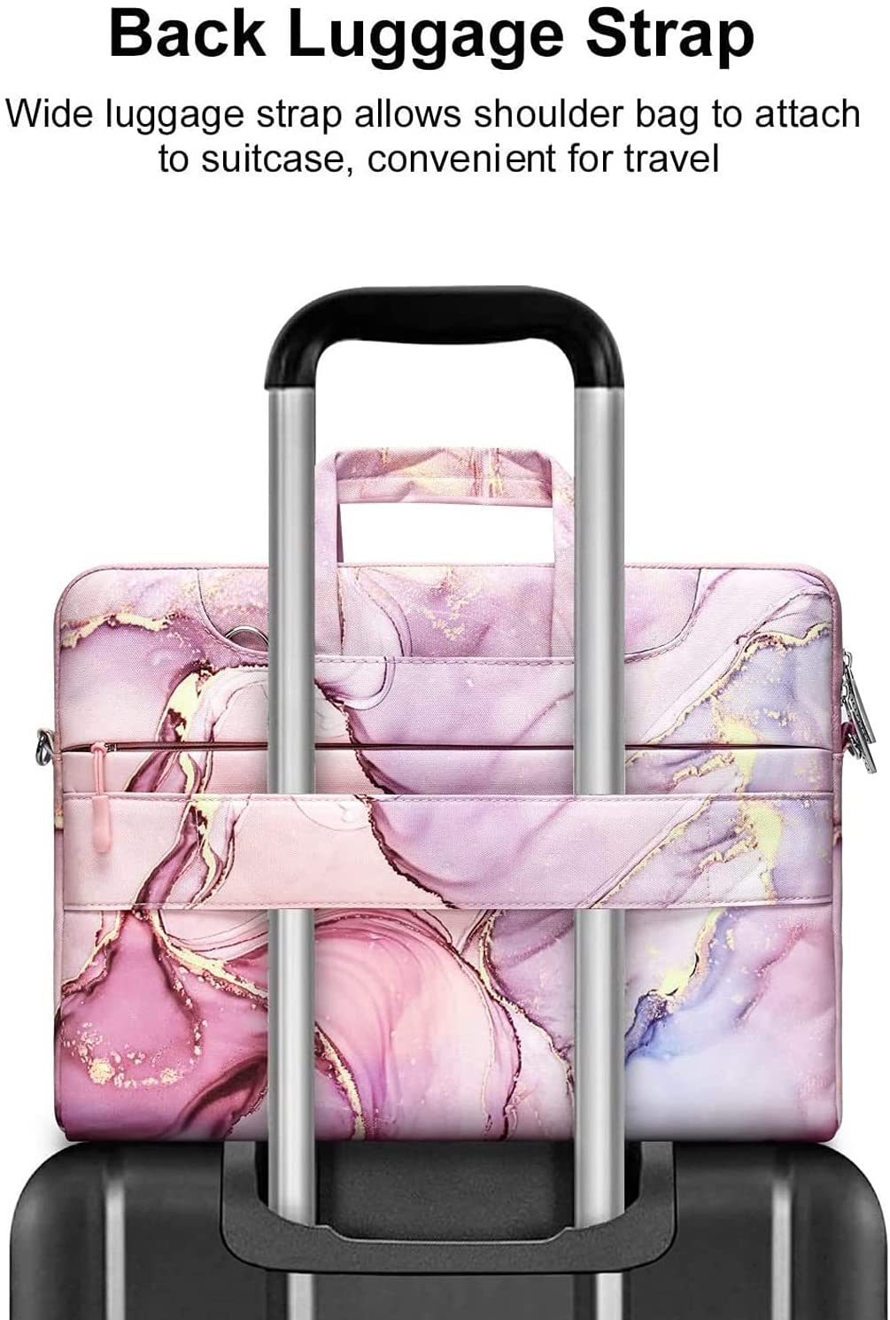 MOSISO Laptop Shoulder Bag Compatible with MacBook Pro Air 13 inch A2337 A2179 A1932 A2338 A2251 A2289 , 2021 Macbook Pro 14 Pro 16 M1 A2442 A2485 13 13.3 14 15 16 inch Polyester Briefcase Sleeve with Trolley Belt Marble MO-MBH216 iMosiso