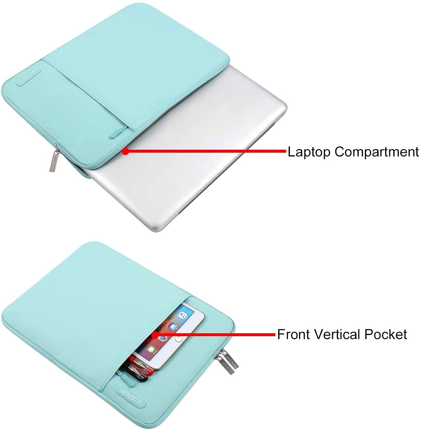 MOSISO Laptop Sleeve Bag 11.6 12 13 13.3 14 14.2 15 15.6 16 inch Compatible with MacBook Air 13 inch A2337 M1 A2179 A1932 2018-2022/Pro 13 inch A2338 M1 A2251 A2289 A2159 A1989 A1706 A1708, Polyester Vertical Case with Pocket,Mint Blue iMosiso