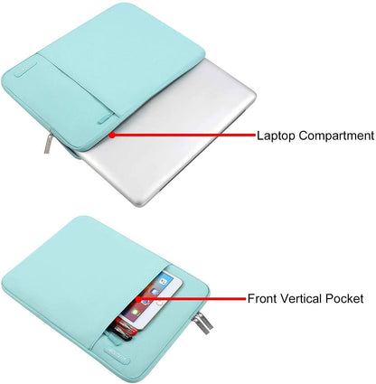 MOSISO Laptop Sleeve Bag 11.6 12 13 13.3 14 14.2 15 15.6 16 inch Compatible with MacBook Air 13 inch A2337 M1 A2179 A1932 2018-2022/Pro 13 inch A2338 M1 A2251 A2289 A2159 A1989 A1706 A1708, Polyester Vertical Case with Pocket,Mint Blue iMosiso