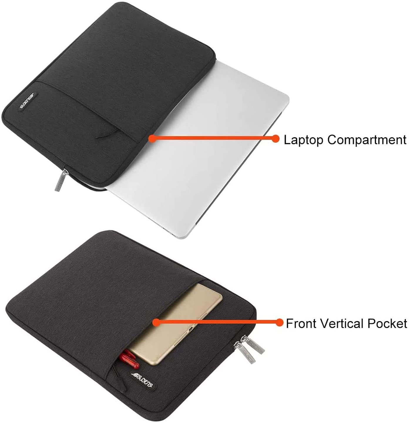 MOSISO Laptop Sleeve Bag 11.6 12.3 13 13.3 14 15 15.6 16 17 17.3 inch Compatible with MacBook Air 13 inch A2337 M1 A2179 A1932 2018-2022/Pro 13 inch A2338 M1 A2251 A2289 A2159 A1989 A1706 A1708, Pro 14 15 16 inch Polyester Vertical Case with Pocket, Black iMosiso