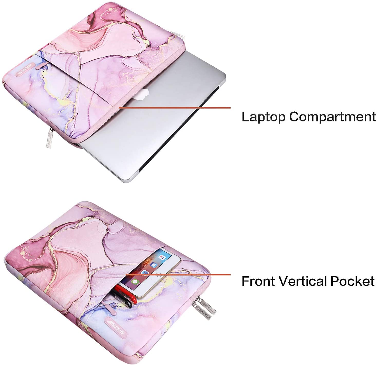 MOSISO Laptop Sleeve Compatible with MacBook Pro 14 inch 2021 M1 Pro/M1 Max A2442, Compatible with MacBook Air/Pro Retina, 13-13.3 inch Notebook, Polyester Vertical Bag with Pocket Marble MO-MBH216 iMosiso