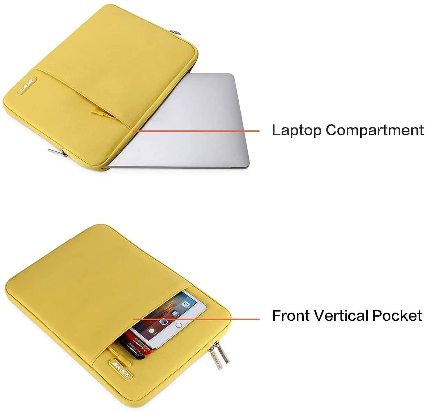 MOSISO Laptop Sleeve Bag 11.6 12 13 13.3 14 14.2 15 15.6 16 inch Compatible with MacBook Air 13 inch A2337 M1 A2179 A1932 2018-2022/Pro 13 inch A2338 M1 A2251 A2289 A2159 A1989 A1706 A1708, Polyester Vertical Case with Pocket, Yellow iMosiso