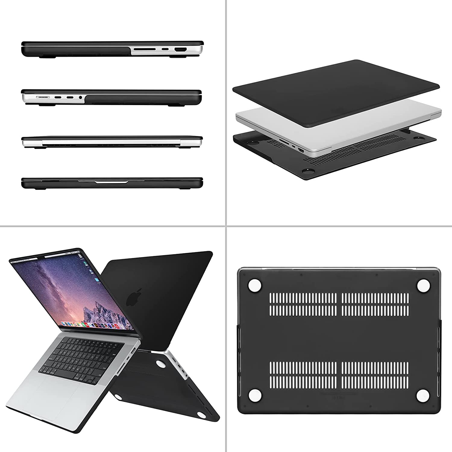 MOSISO Compatible with MacBook Pro 16 inch Case 2021 2022 Release A2485 M1 Pro/Max with Liquid Retina XDR Display Touch ID, Plastic Hard Shell&Keyboard Skin&Screen Protector&Storage Bag, Black iMosiso