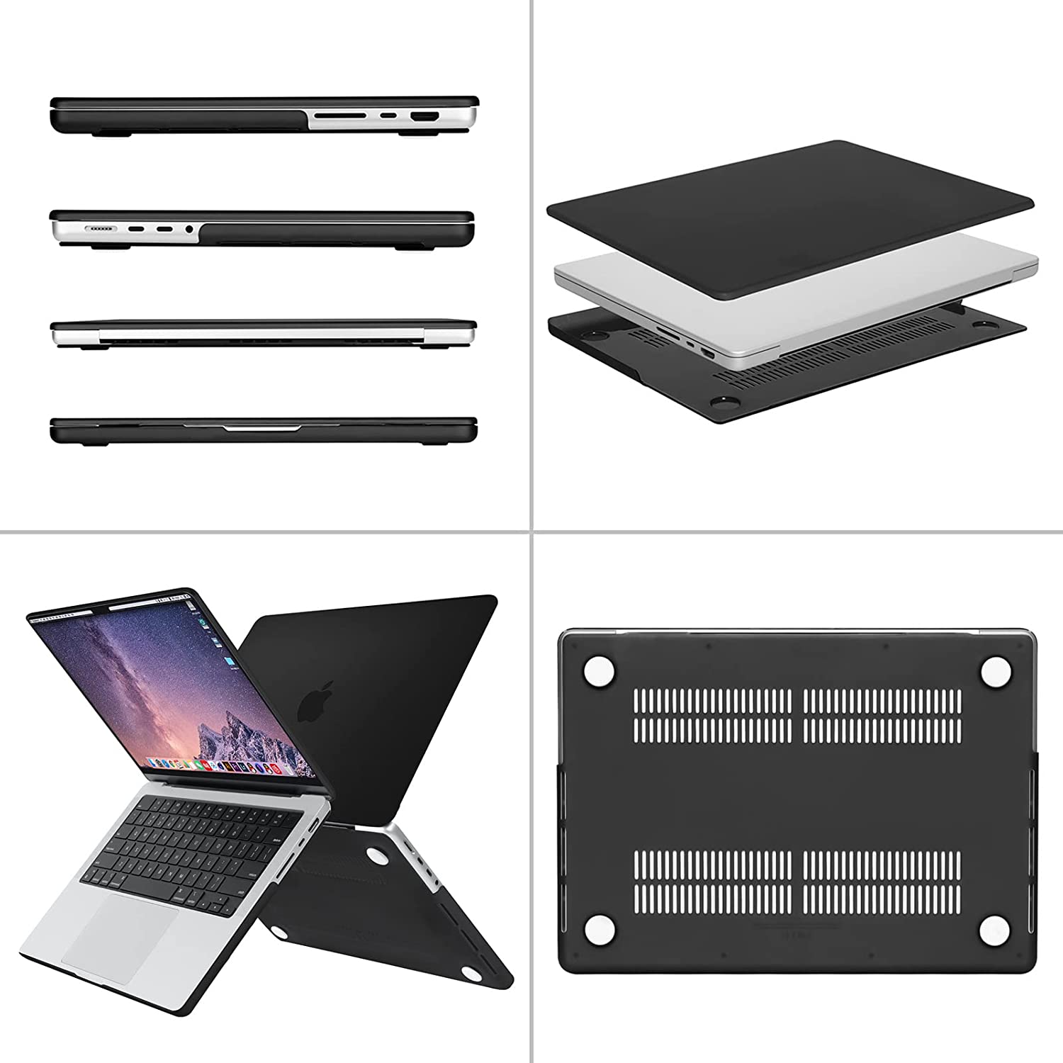 MOSISO Compatible with MacBook Pro 14 inch Case 2021 2022 Release A2442 M1 Pro/Max with Liquid Retina XDR Display Touch ID, Plastic Hard Shell&Keyboard Skin&Screen Protector&Storage Bag, Black iMosiso
