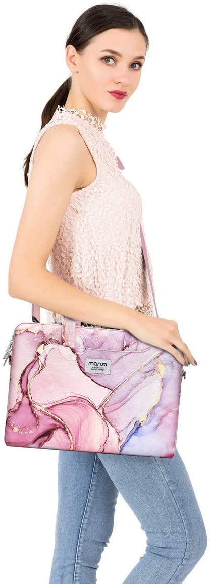 MOSISO Laptop Shoulder Bag Compatible with MacBook Pro Air 13 inch A2337 A2179 A1932 A2338 A2251 A2289 , 2021 Macbook Pro 14 Pro 16 M1 A2442 A2485 13 13.3 14 15 16 inch Polyester Briefcase Sleeve with Trolley Belt Marble MO-MBH216 iMosiso